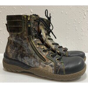 L'Artiste Spring Step Jadeite Boots Womens 37 6.5-7 Multi Leather Side Zip